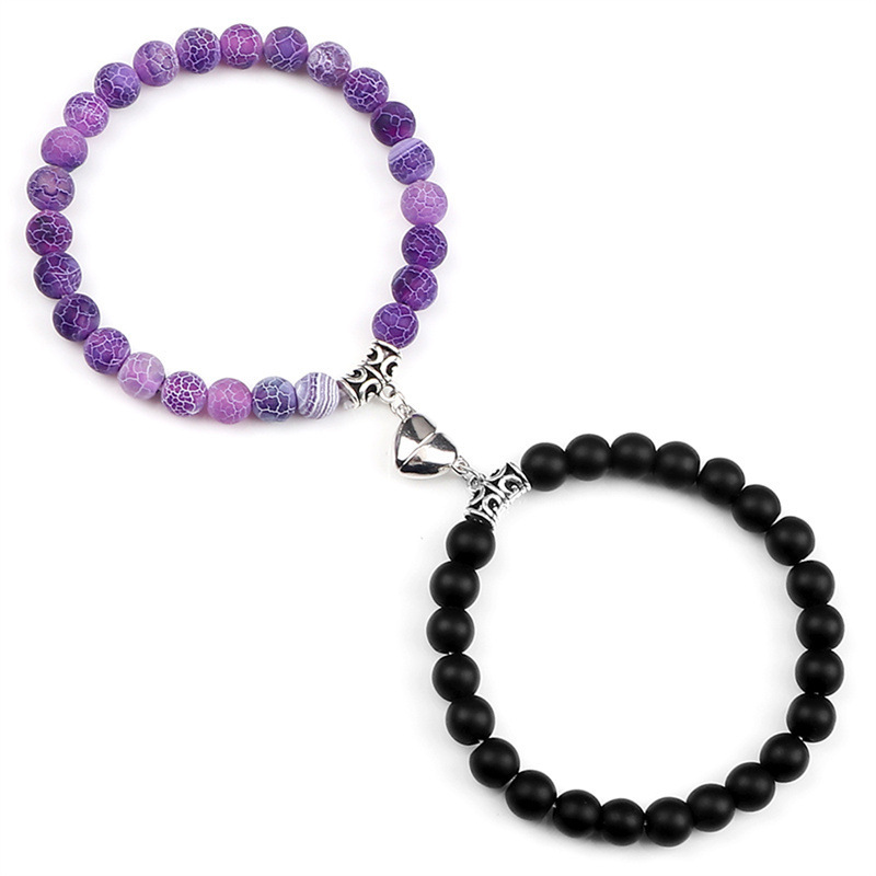 Cruz-frontera europea y americana en forma de corazón imán pulsera de succión Tigre ojo piedra pareja viento natural traje de pulsera fósil