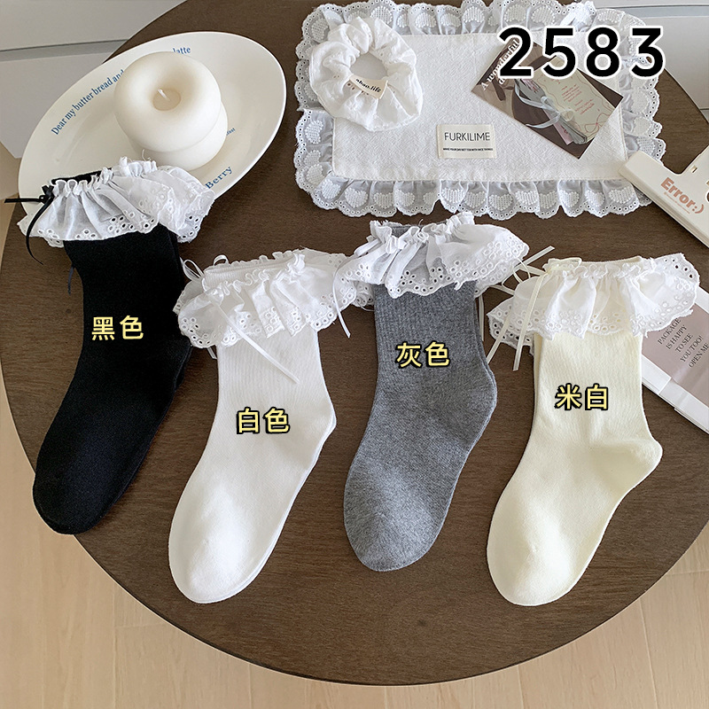 Botas, lazo de encaje de algodón, Lolita, montones de calcetines, mujeres, primavera y otoño, linda niña, calcetines sin huesos estilo ballet miu