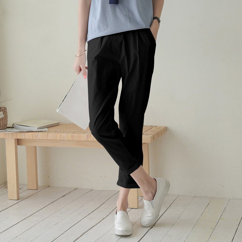 Women's High-Waisted Harem Pants 2026 Spring/Summer Casual Elastic Waist Cotton Linen Cropped Trousers Versatile Fashion_ecoleips.com