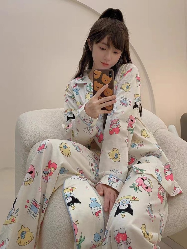 メーカー卸売春と秋の女性用パジャマ漫画ホーム服女の子長袖ズボンラペル在庫ありかわいいダブルロング|undefined