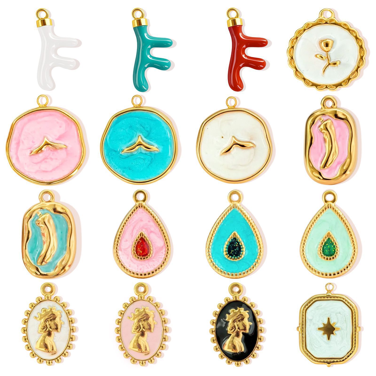 Amazon Foreign Trade Best-Selling Stainless Steel Graphic Irregular Round Plate Water Drop Pendant Versatile Retro Jewelry Accessories