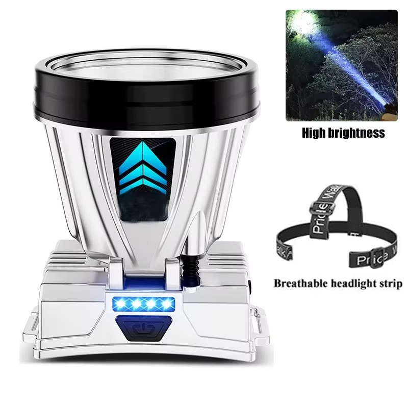 Transfronterizos explosión de sonido fuerte luz de cabeza recargable a prueba de agua super brillante cabeza de pesca nocturna lámpara de mina larga duración