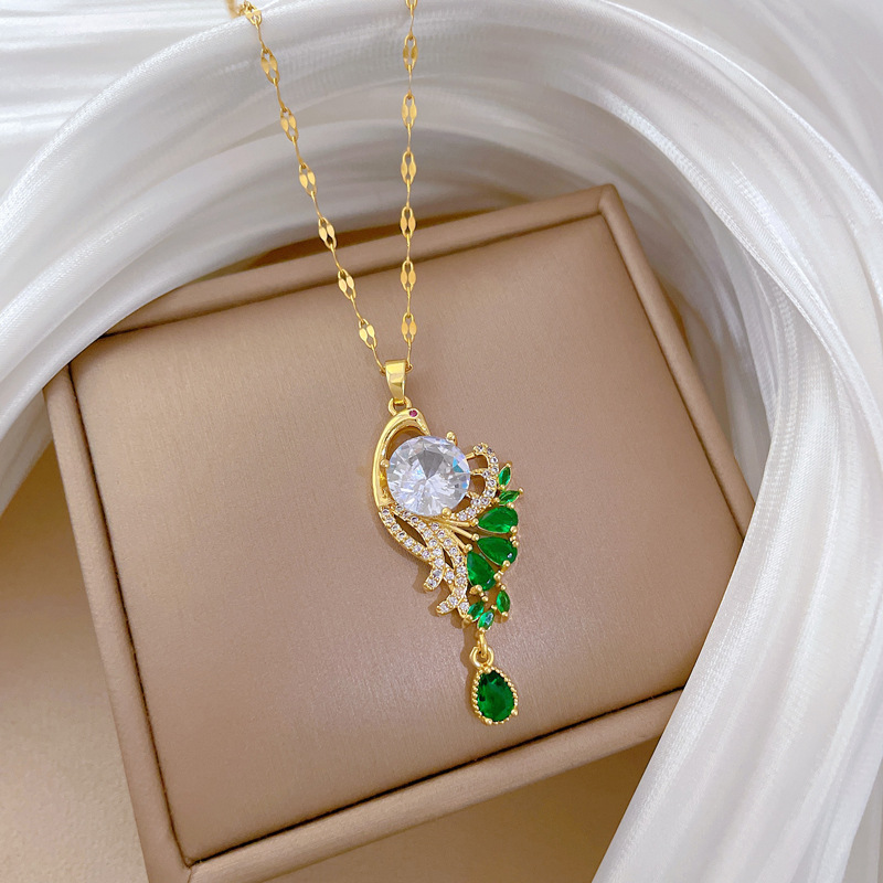 【钛钢】轻奢微镶真金孔雀开屏项链女新款锁骨链轻奢小众设计感详情10