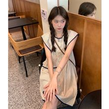 韩国chic条纹小飞袖不规则无袖连衣裙2025年夏季新款短款娃娃裙女