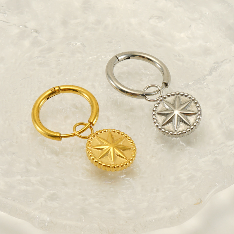 Pendientes de girasol de acero inoxidable estilo étnico transfronterizo azul turquesa Polka Dot retro pendientes bohemios de estilo nacional para las mujeres