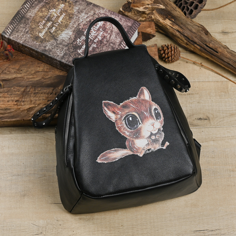 Balo da bò lớp đầu phong cách cổ điển, kích thước 28×13×30 cm — Màu đen