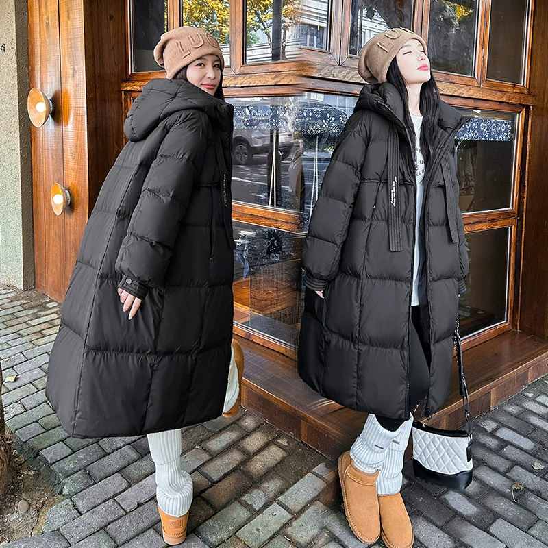 Long winter down jacket with down, increased thickness, maxi length, Korean style
