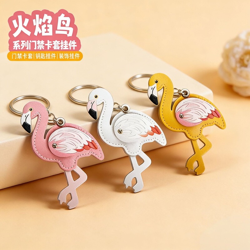 Cross-Border Hot-Selling Flamingo Leather Pendant Airtag Protective Case, Access Card Holder, High-Value Keychain Bag Charm Cross-Border Hot-Selling Flamingo Leather Pendant Airtag Protective Case, Access Card Holder, High-Value Keychain Bag Charm