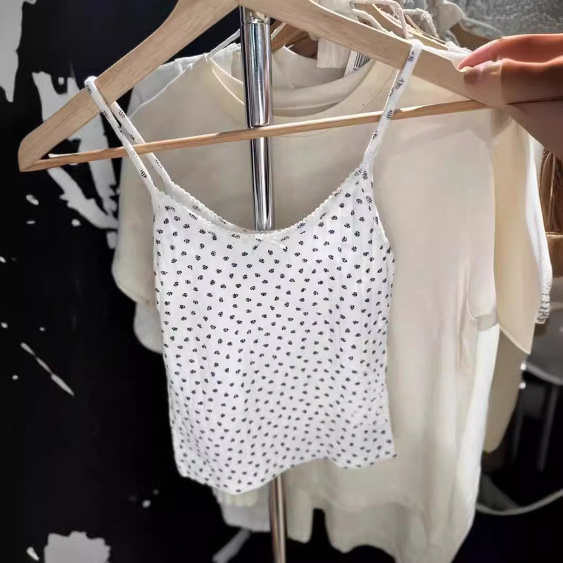 BM Style dark blue Eyelet Sexy Lace Bow Floral Sling Bm Vest Inner Slim-fit Crop Top Women