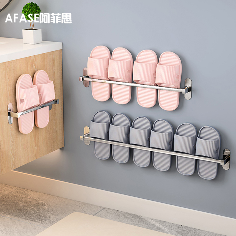 免打孔浴室拖鞋架壁挂式厕所门后拖鞋收纳架卫生间不锈钢置物架|ru