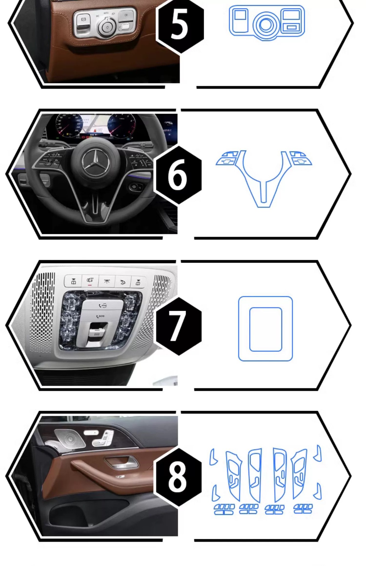 Suitable for 25 Models of Mercedes-Benz Gls450/Gle350 Interior Film, Navigation Screen, Gear Shift, Air Conditioning Film, High-Definition Film, Tpu