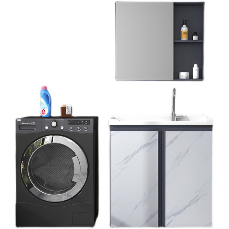 Armario de lavado de aluminio espacio gabinete de piso al aire libre Lavado de Manos cuenca integrada balcón piscina de lavado con lavabo de cerámica lavabo