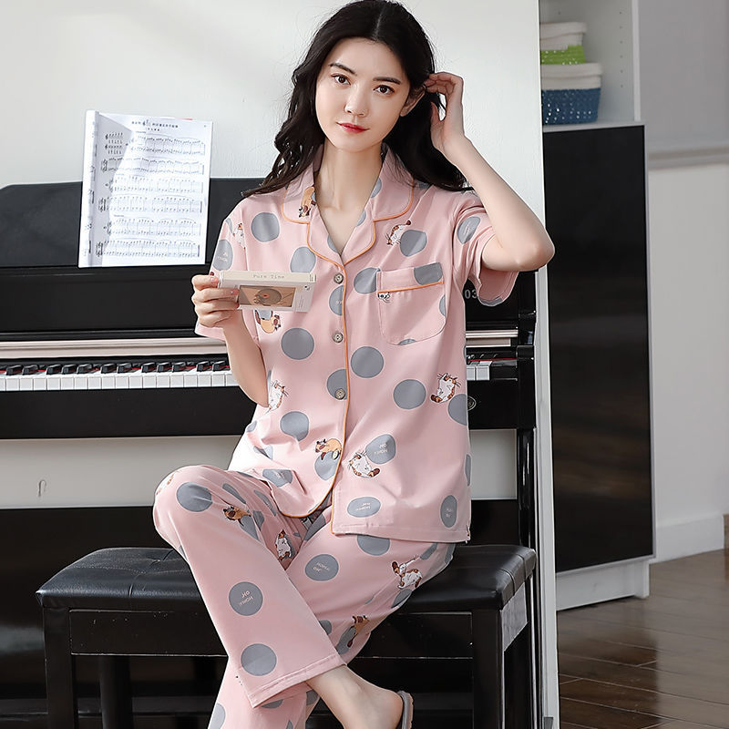 Pijamas de mujer primavera y verano 2023 nuevo 100% algodón cardigan pantalones de manga corta casual traje de desgaste para el hogar