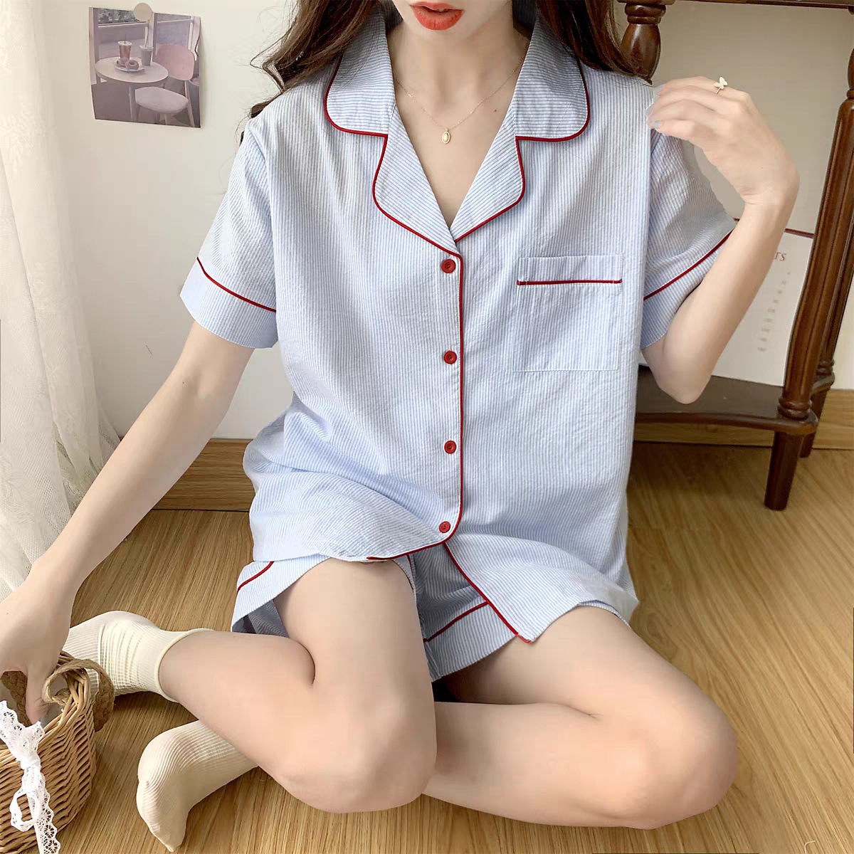 Pijamas femeninos 2025 de encaje estilo coreano manga larga