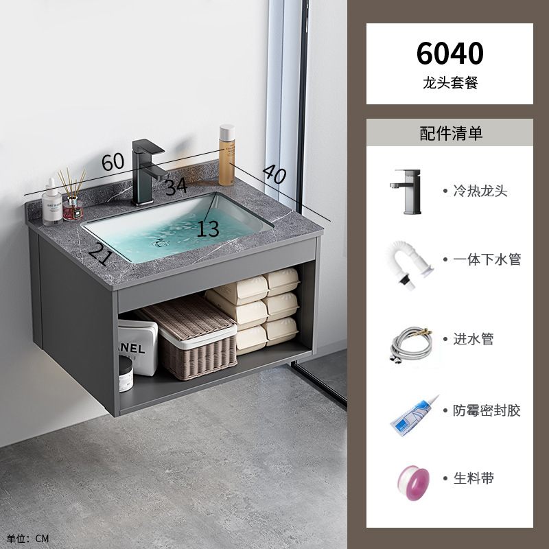 Casa de alquiler lavabo de pared gabinete combinación lavabo pequeño apartamento baño lavabo de cerámica cuenca integrada