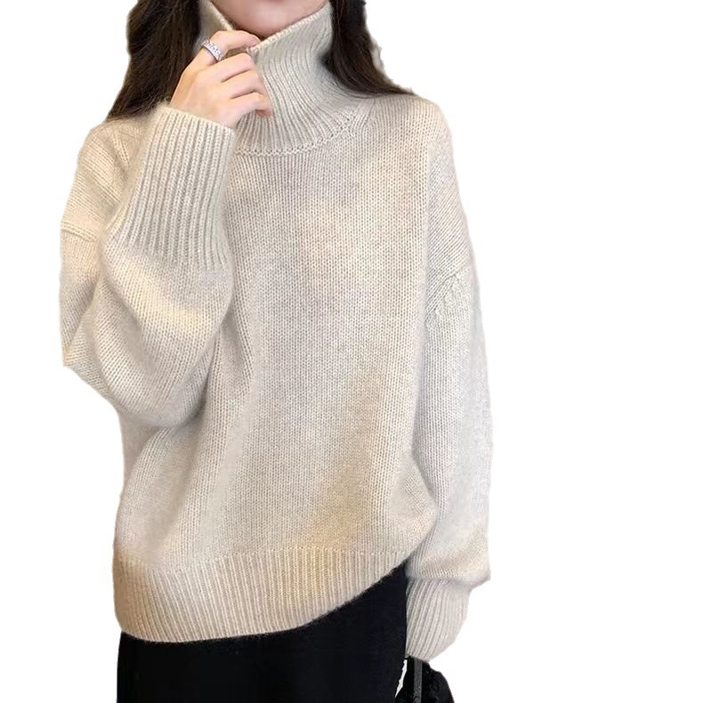 ゆったりとした怠惰な高襟100純ウールジャケット24秋冬新型快適保温女性プルオーバー