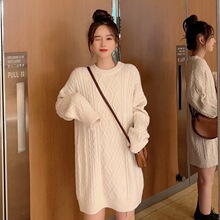 加绒加厚日系麻花毛衣女秋冬中长款外穿宽松慵懒风粗线针织衫上衣
