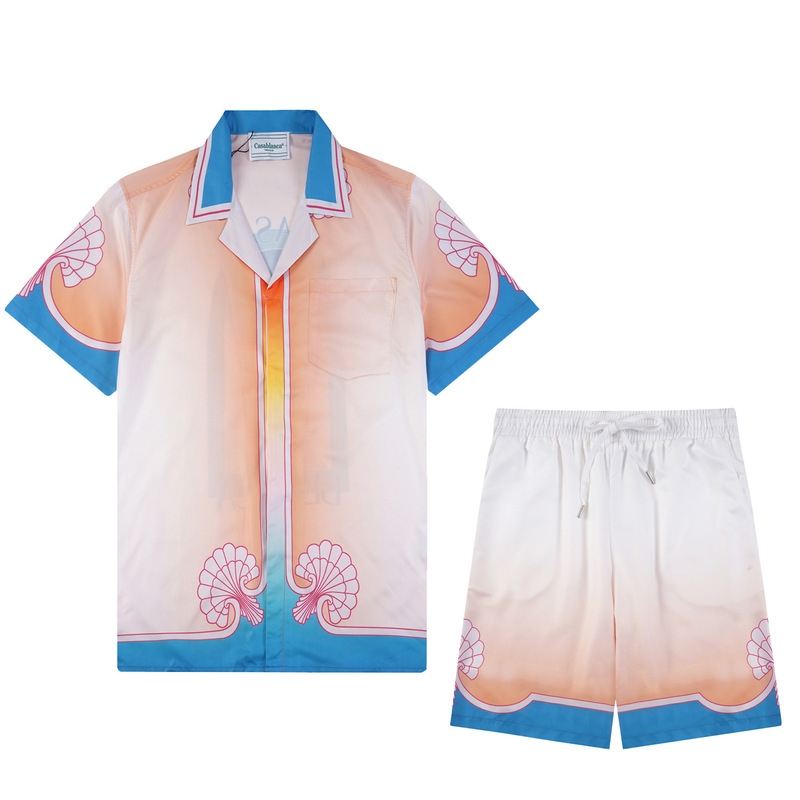 Cross Border Casablanca Men's Shirt Hawaiian Rainbow Door Letter Logo Print Casa Teen Shirt