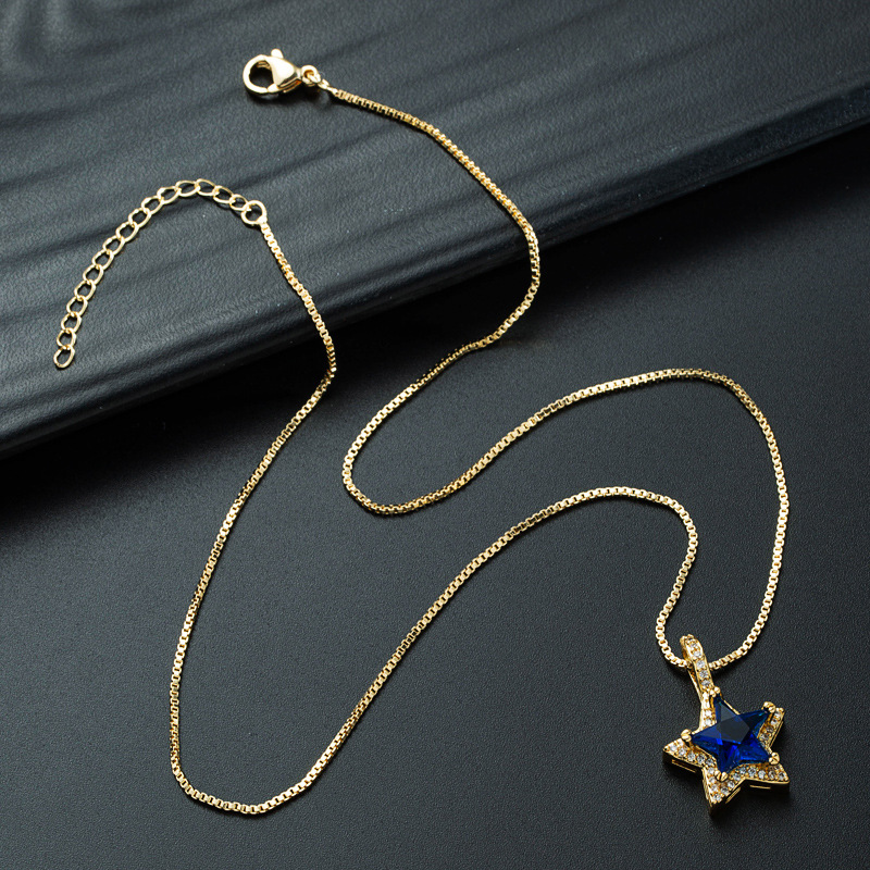 Nihaojewelry wholesale jewelry fashion multicolor star gemstone copper goldplated inlaid zircon necklacepicture9