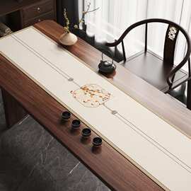 国风新中式茶席桌旗感棉麻长条茶桌垫布茶台装饰桌布茶几旗布绢花