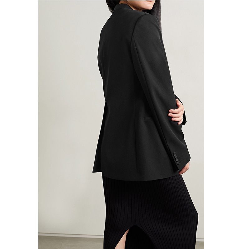European American Wool Blazer For Women, Loose Fit, No Buttons, Minimalist Black Suit Jacket, Spring And Autumn_ecoleips.com