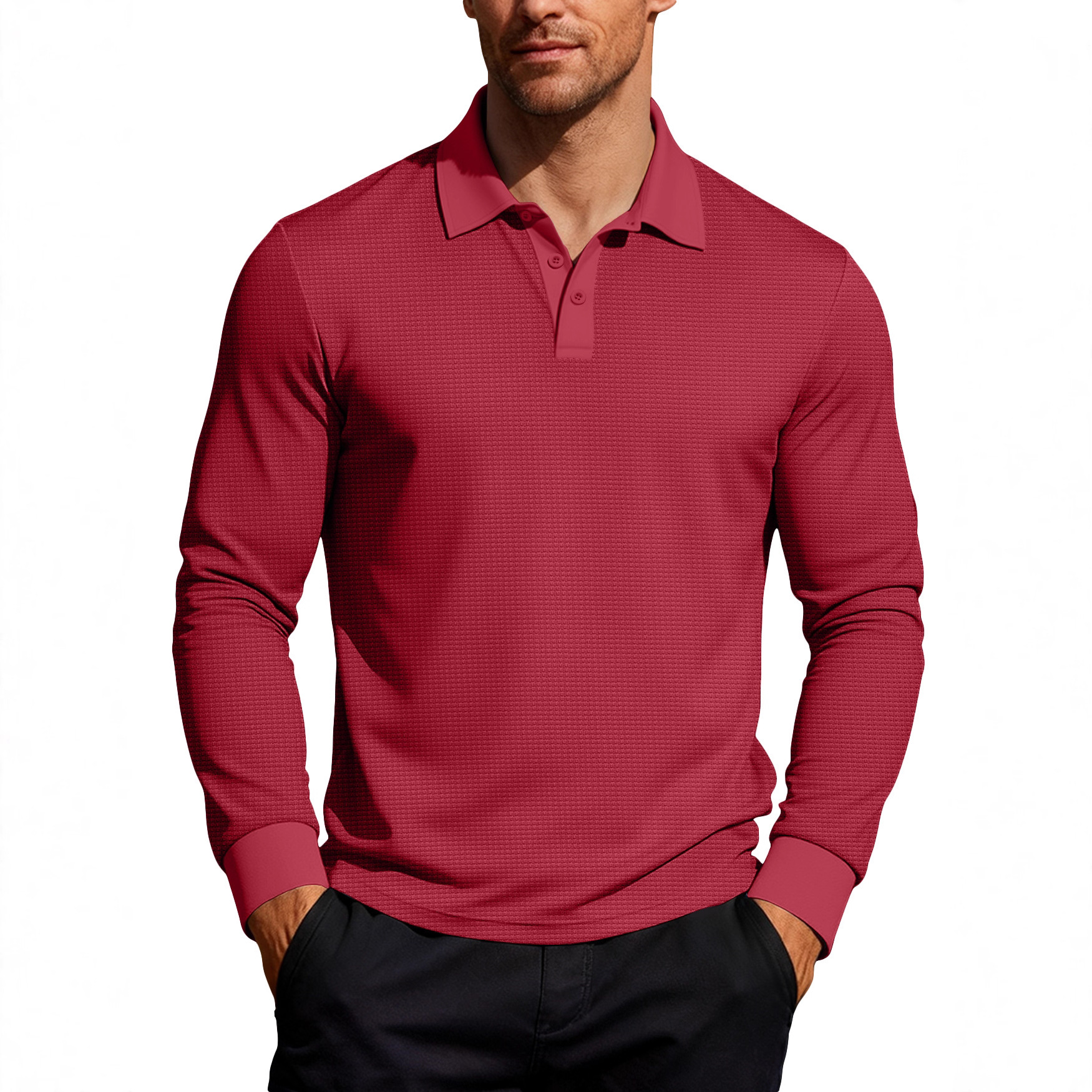 26 comercio exterior transfronterizo amazónico hombre waffle botón de solapa solapa manga larga polo camiseta de vacaciones casuales