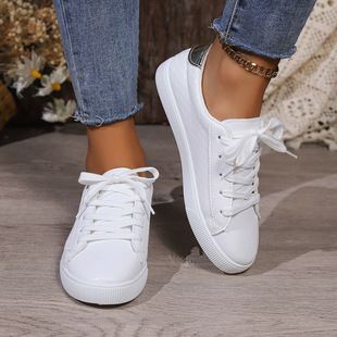 Cross-border plus size 2024 New Autumn Lace-up Small White Shoes Women's Flat Bottom Fashion Women's White Sneakers Casual Shoes for Women