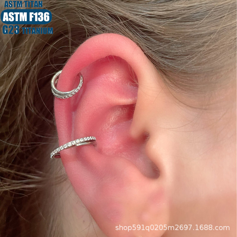 F136 Titanium Nose Ring Cross Zircon Seamless Open Ring Septum Ear Piercing Jewelry detail image 7