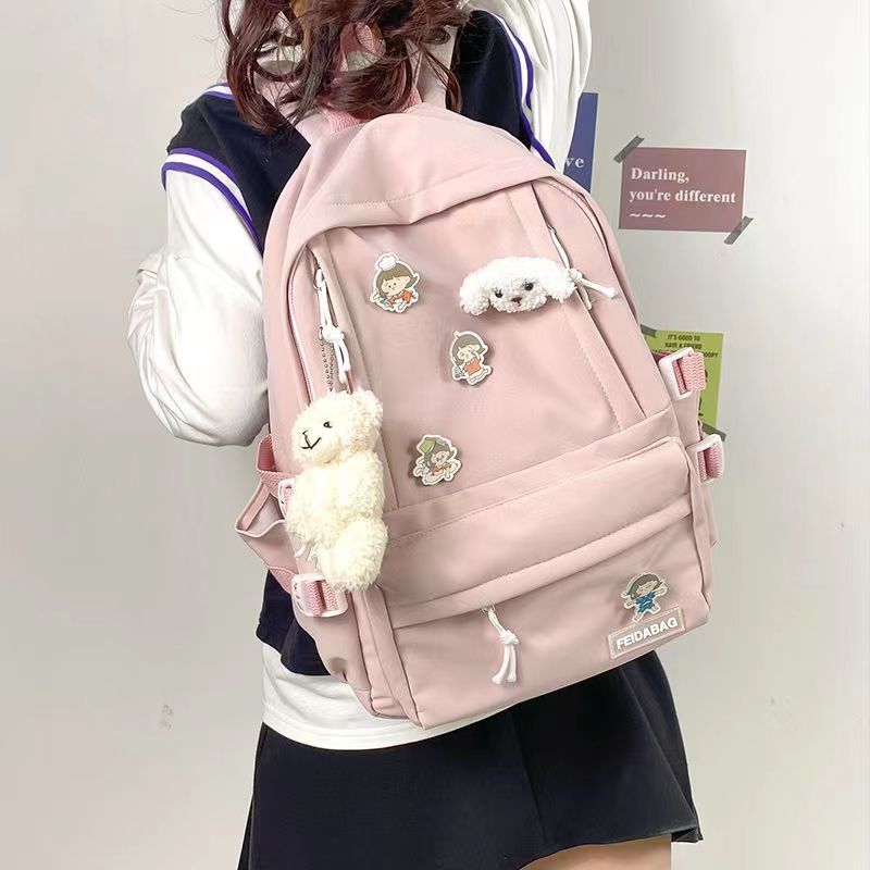 Mochila escolar para estudiantes de secundaria, mochila sencilla y ligera de estilo coreano de gran capacidad, mochila informal de color puro para niña