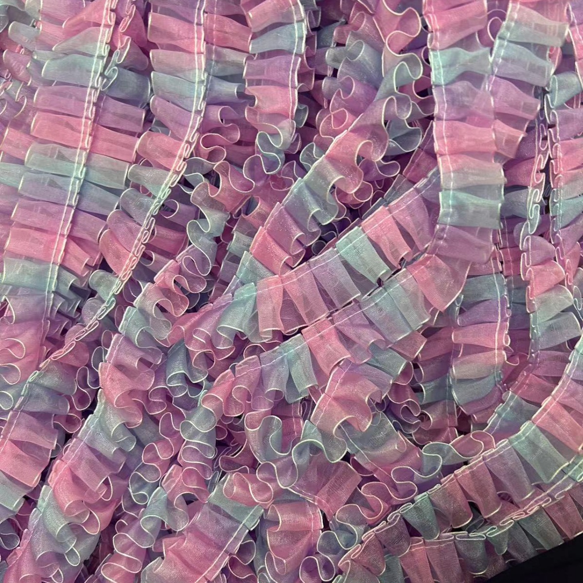 2.5cm数码印花粗边纱打皱花边 娃娃裙公主裙装饰包包帽子配件材料