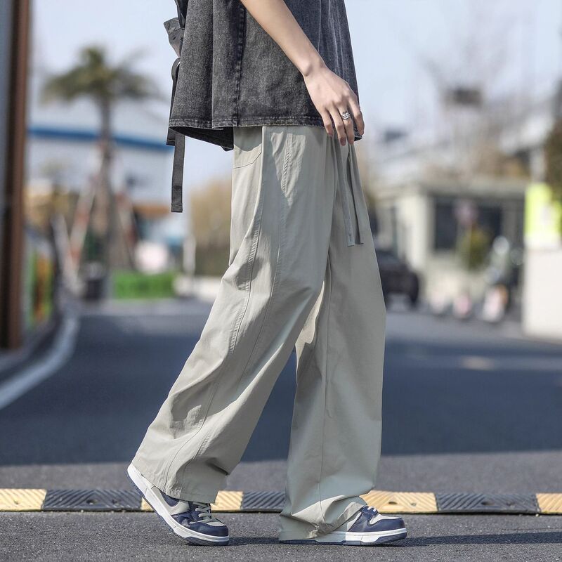 新款休闲裤休闲裤子夏季薄款潮流宽松速干运动直筒长裤男士冰丝|undefined