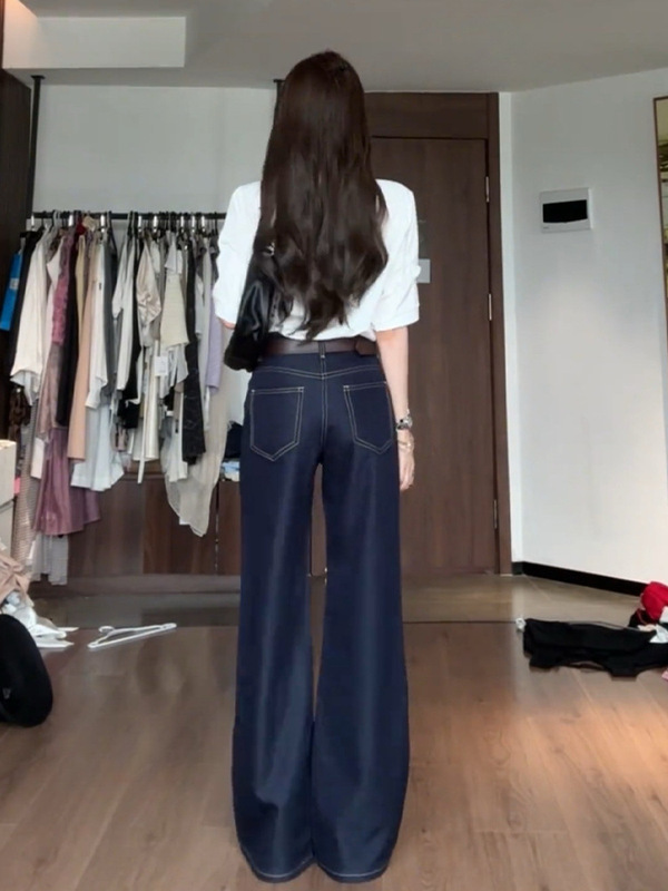 深蓝色微喇牛仔裤女2025夏季薄款小个子冰丝凉感垂感阔腿喇叭裤子|undefined