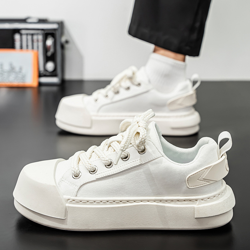 Una pieza de zapatos casuales de generación de cabello 2025 verano transfronterizo nuevos zapatos para hombres zapatos de lona zapatos blancos de aumento para hombres
