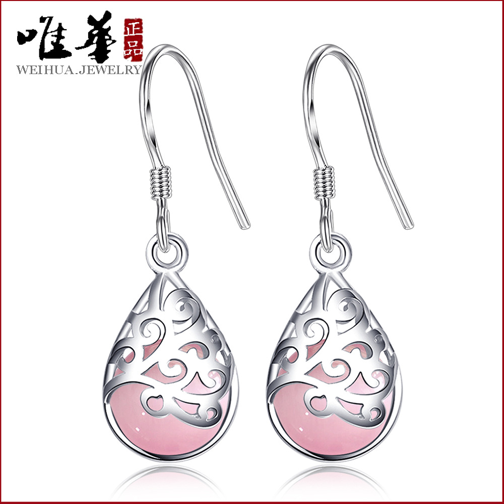 唯华 时尚镀银耳环 女款 月光猫眼石时尚爱情许愿耳坠 耳饰批发