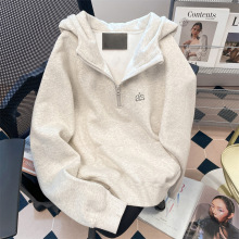 韩系小众vintage半拉链连帽卫衣男女冬季加绒简约休闲情侣装上衣