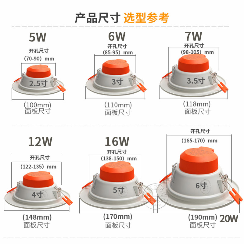 불산 조명 LED DOWNLIGHT 3W12W 천장 램프 내장 따뜻한 흰색 2.5 인치 7.5 디밍 8 거실 4 노란색 명예