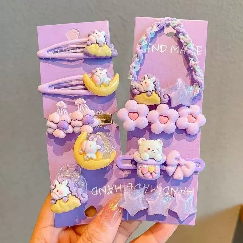 Набор аксессуаров для волос (Hello Kitty) — 10 штук милых японских мультяшных заколок, шпильки и резинки, розовый