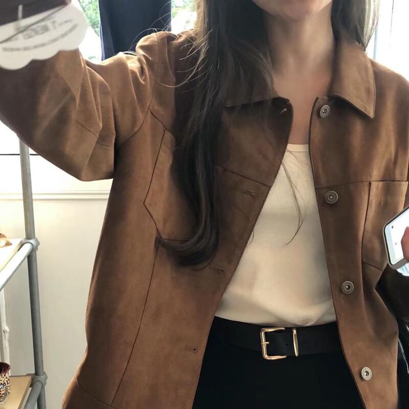 American Retro Suede Jacket for Women, New Spring and Autumn Style, High-End Versatile Short Jacket for Petite Figures, Trendy Style American Retro Suede Jacket for Women, New Spring and Autumn Style, High-End Versatile Short Jacket for Petite Figures, Trendy Style