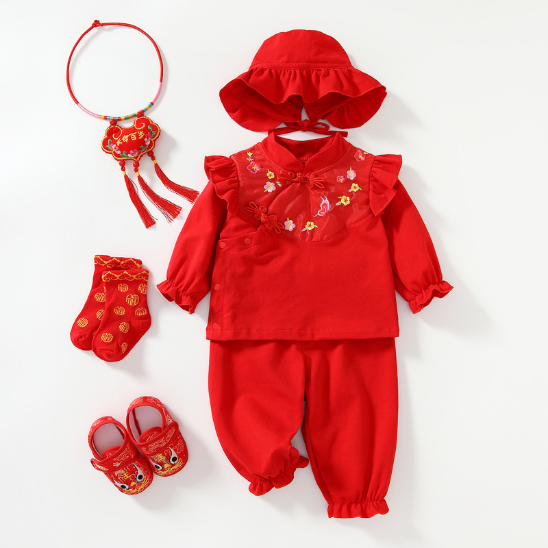 Baby girl's one-year-old dress autumn one month old one-year-old one-year-old Princess Zhou one-day one-month full moon puff sleeve suit