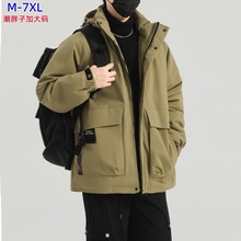 跨境大码多口袋高级感夹克棉衣男秋冬季石墨烯胖子外套宽松工装外
