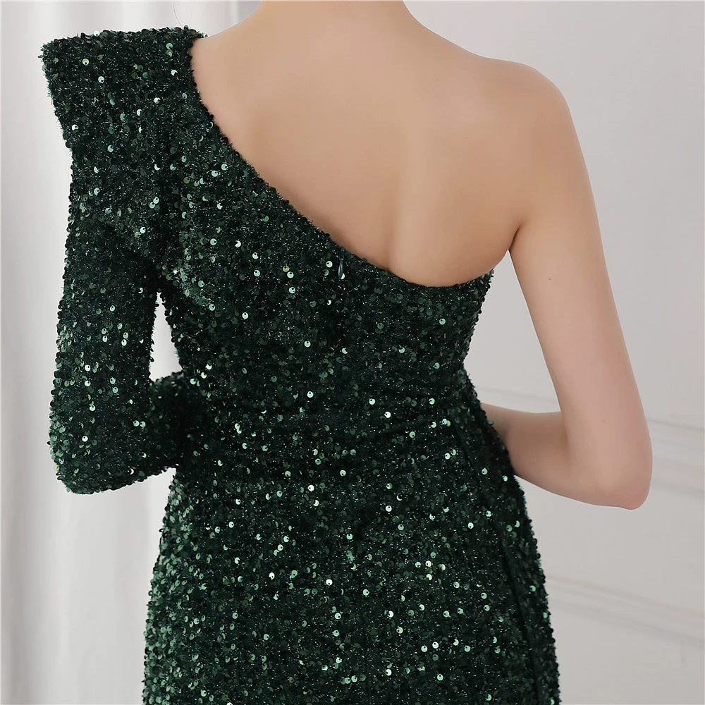 green evening gown Burgundy Sequins Mermaid Evening Dresses Sexy One Shoulder Side Split Formal Floor Length Vestido De Fiesta Prom Gown YSAN1424 formal evening gowns