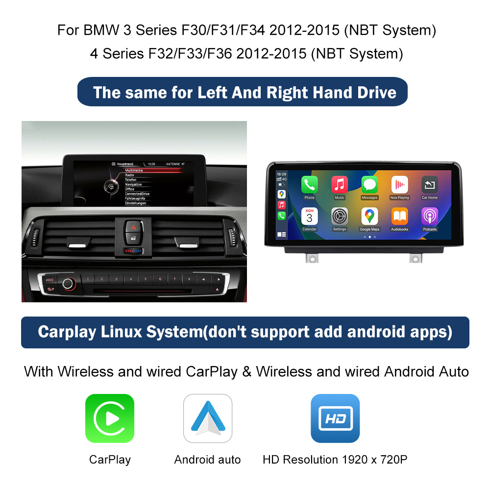 10.25 "Wireless CarPlay Display for 3 Series/4 Series NBT Radio Player Linux Touch Screen