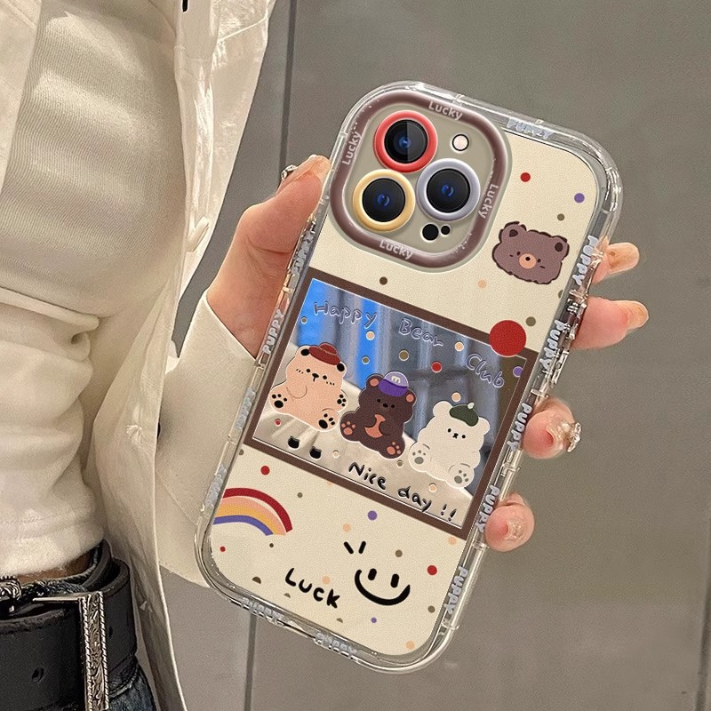 Suitable for Apple Iphone17Promax Mobile Phone Case Internet Celebrity High-End Protective Cover Anti-Fall Mirror Cute Bear