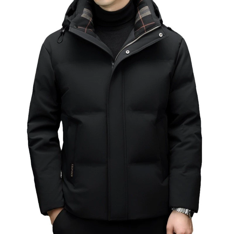 Winter windproof keep warm men's down jacket for leisure with hood, increased thickness