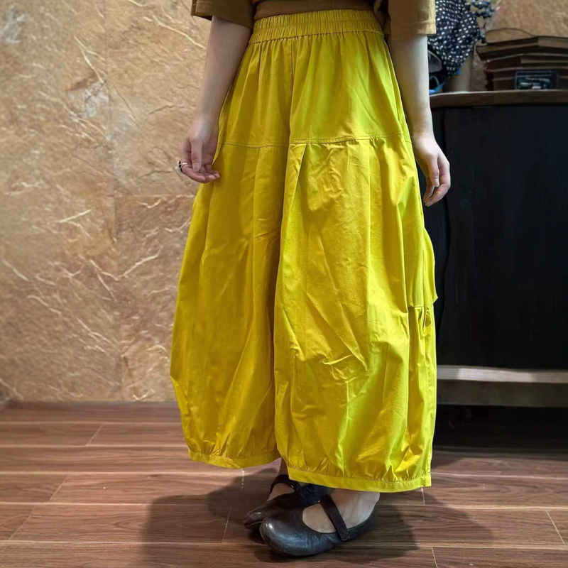 Summer New Japanese-Style Casual Pants, Korean Version with Elastic Waist, Solid Color, Versatile and Trendy Cropped Pants