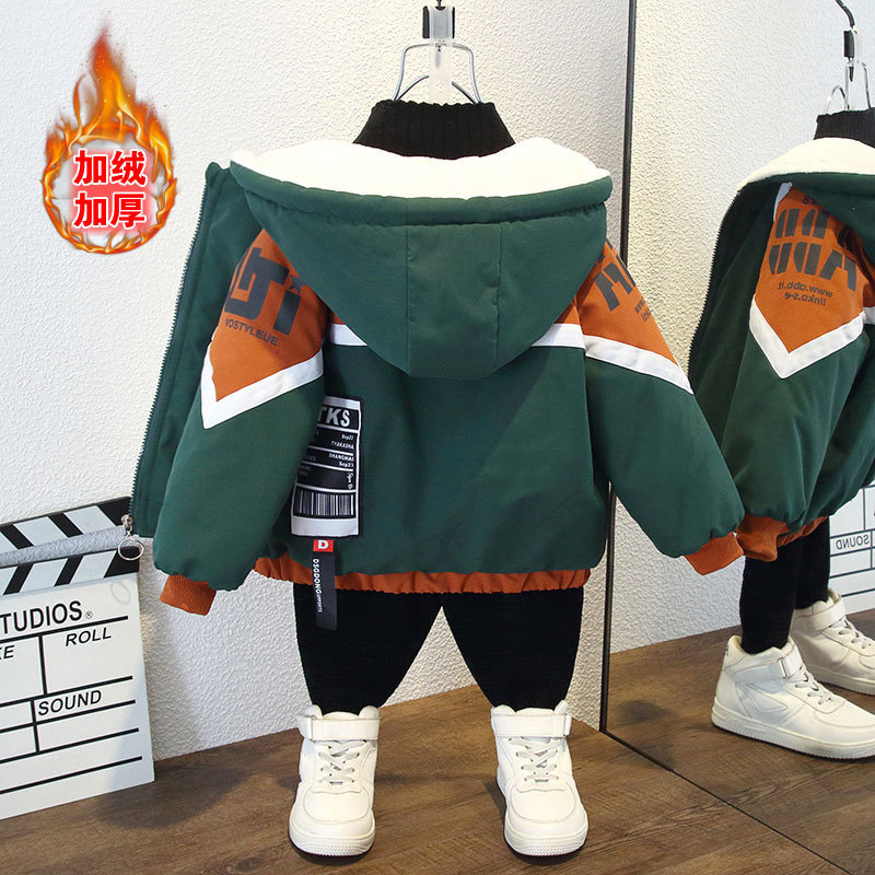 Boys Coat fleece-lined Autumn and Winter 2025 New Men's Baby Western Style Thickened Top Cotton-padded Children's Pike Fashion