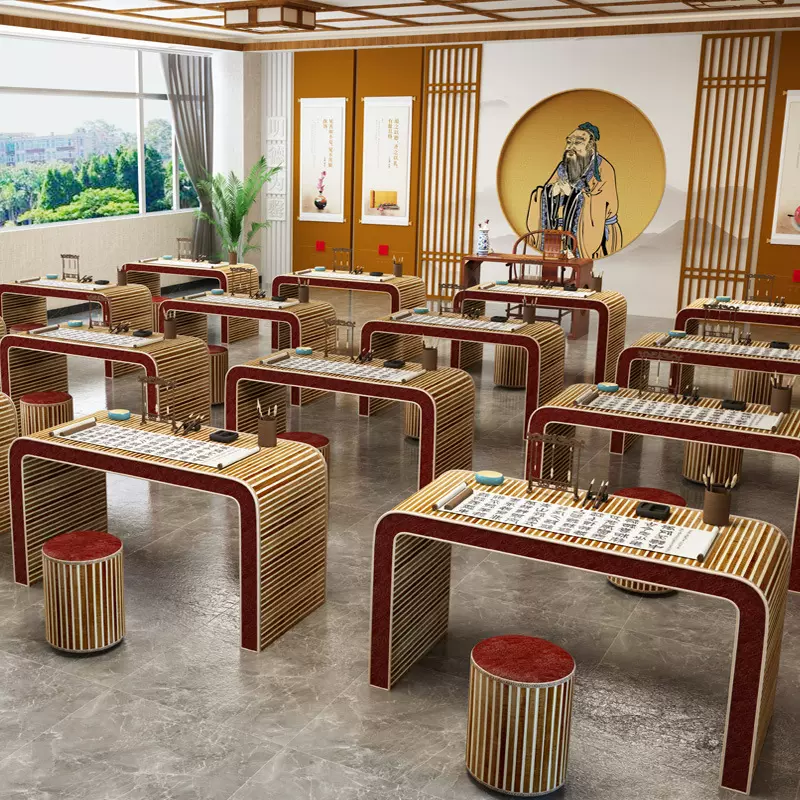 国学桌新中式仿古实木桌子古典围棋书画桌学习培训辅导班课桌椅子