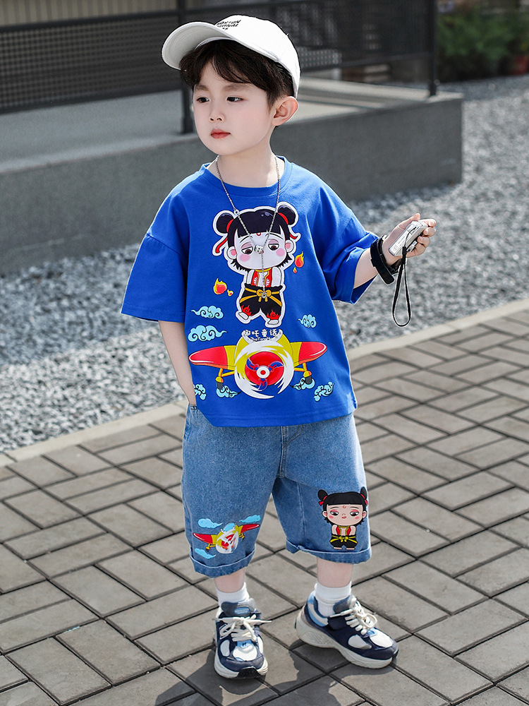 Conjunto de Verano para Niños 7855, Ropa Infantil con Dibujos Animados, Estilo Casual, Camiseta de Manga Corta y Pantalones Cortos