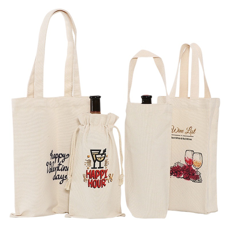 Bolsa de lona de vino portátil regalos de boda bolsas de lino de cuerda de dibujo bolsas de embalaje de vino en stock al por mayor