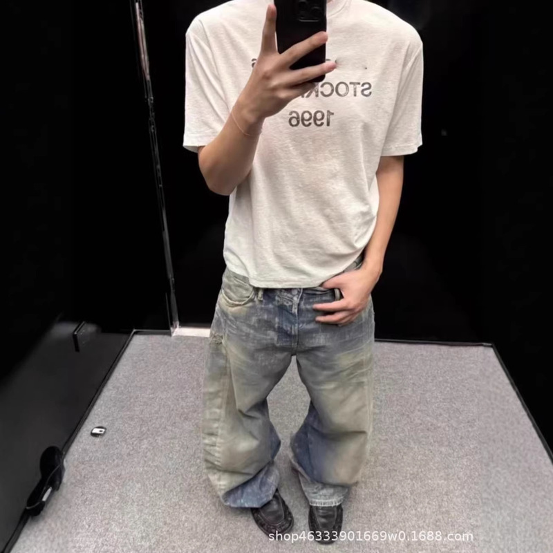 Original Ac Style 25Fw Washed Vintage Distressed Water Ripple 2006m Low-Waist Curved Jeans Long Pants Trendy